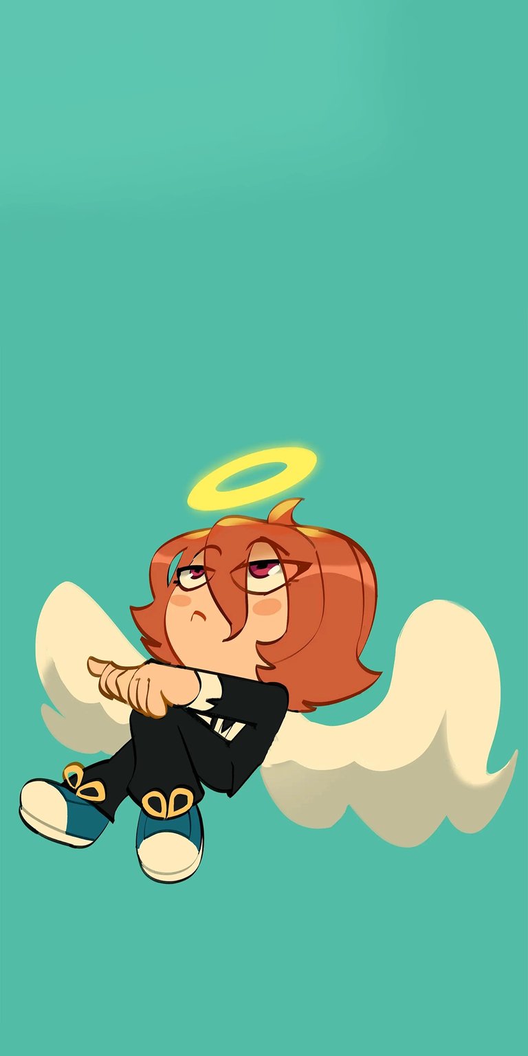 Download this Filia Angel wallpaper in 4K for your iPhone! This wallpaper features Filia with a halo, dressed in black, and donning blue shoes.