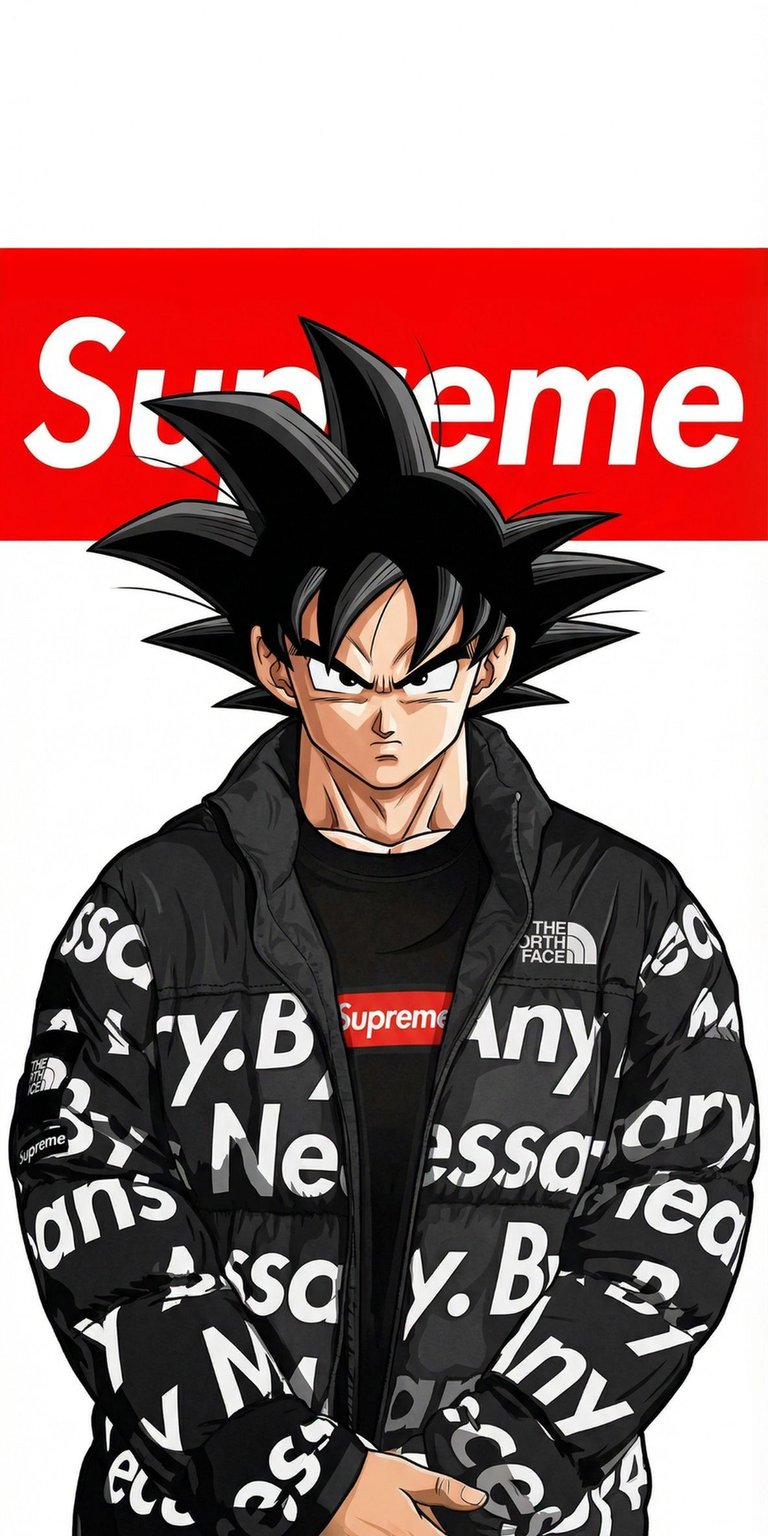 A stylish Goku Drip Style 4K wallpaper featuring iconic streetwear and a clean red and white color palette. This aesthetic wallpaper is the perfect modern look for any iPhone user.