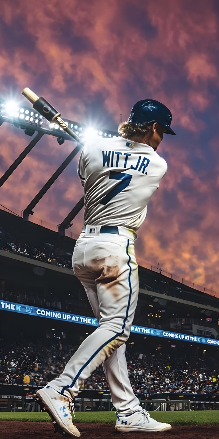 Bobby Witt Jr. hitting a ball in an late afternoon game wallpaper