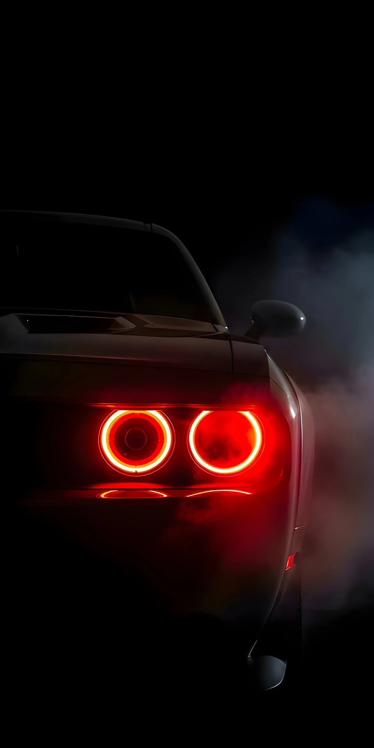 Elevate your iPhone with this stunning Dodge Challenger 4K AMOLED wallpaper featuring iconic glowing orange halo rings. This wallpaper showcases deep blacks and moody atmospheric smoke, making it a perfect high-contrast choice for dark mode enthusiasts.