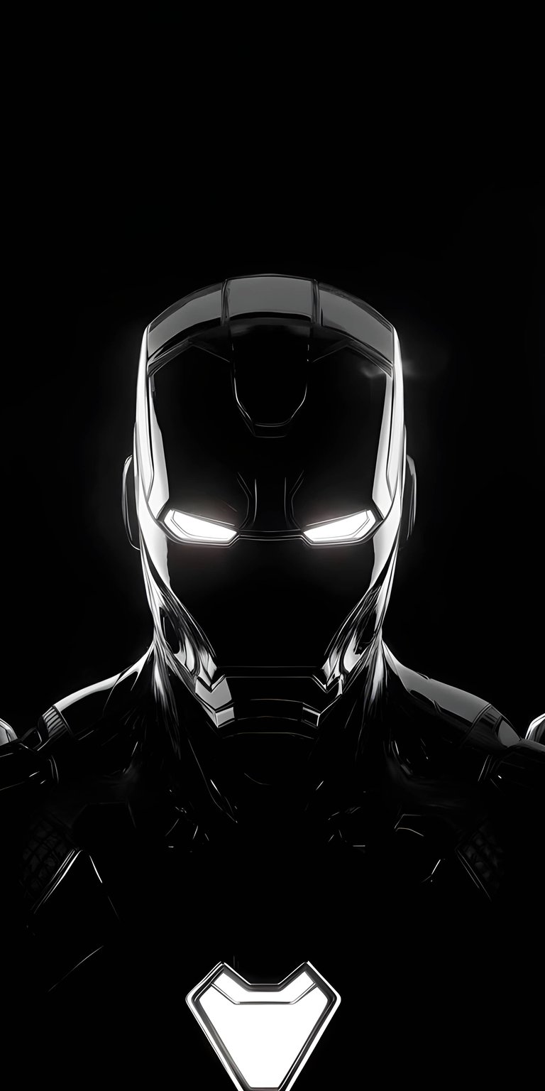 This high-contrast Black Metallic Iron Man 4K wallpaper is specifically designed for OLED / AMOLED screens to save battery on your iPhone. The minimalist design features glowing white eyes and a sharp arc reactor against a deep, true-black background for maximum visual depth.