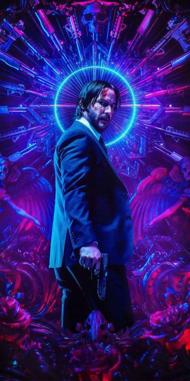 John Wick with a gun purple abstract wallpaper 4k