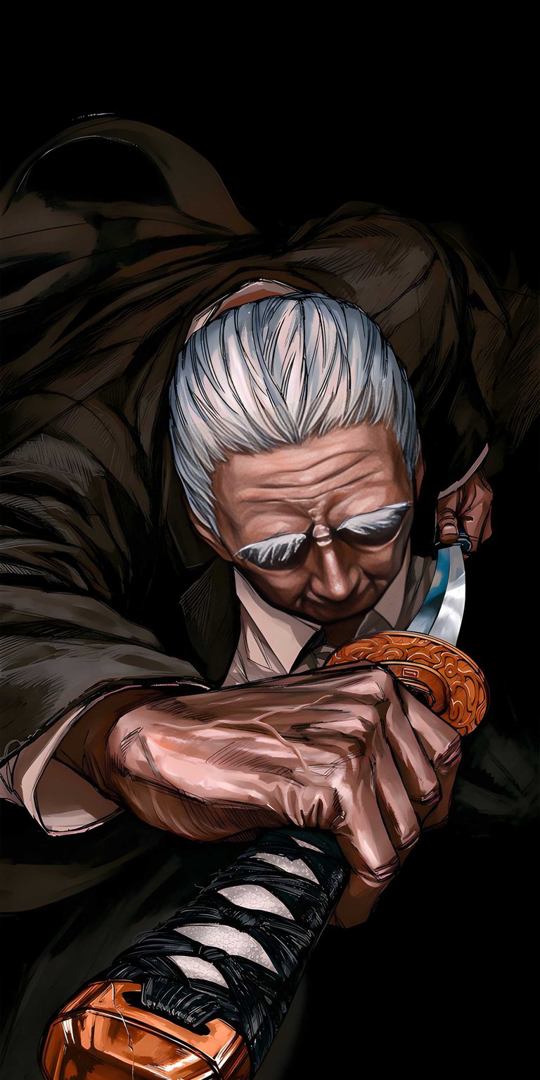 This stunning 4K wallpaper features Saitoh gripping his katana with intense focus. The silver-haired warrior is rendered in detail, making this wallpaper perfect for your iPhone.