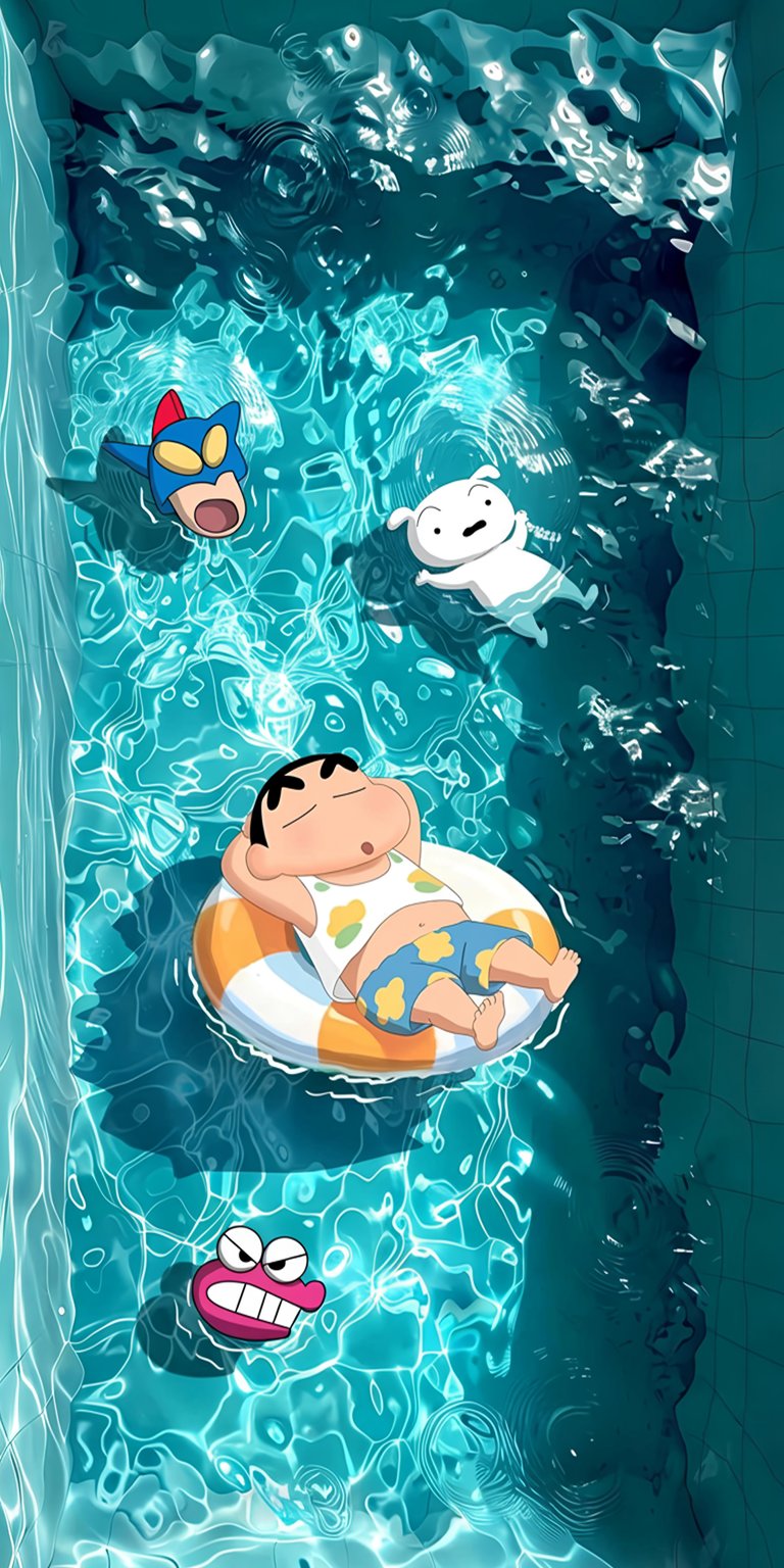 Shin-chan in pool iOS wallpaper HD