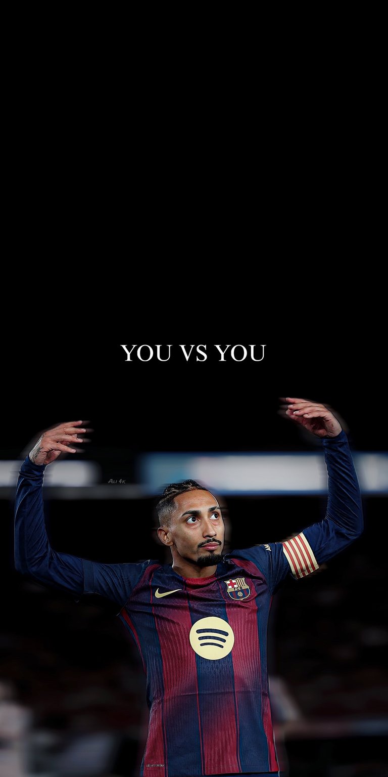 This high-contrast OLED / AMOLED wallpaper features FC Barcelona forward Raphinha in the 24/25 home kit wearing the captain's armband. Optimized for iPhone, the deep black background makes the vibrant garnet and blue colors pop for a sleek look.