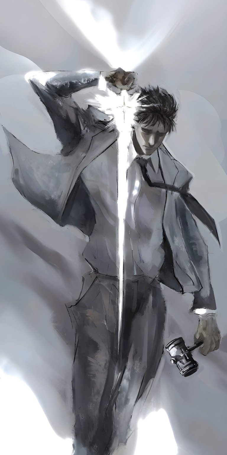 This Light Yagami wallpaper in 4K is perfect for your iPhone, showcasing a figure in a suit holding a gavel with a bright beam of light above. This is an amazing wallpaper!