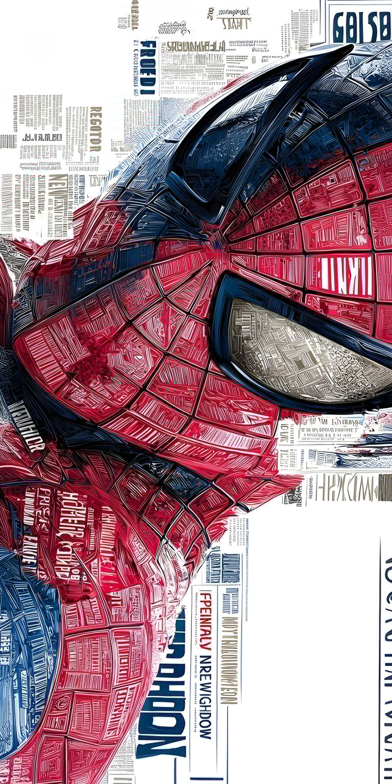 Download this amazing Spiderman wallpaper in 4K resolution for your iPhone! Featuring a red and blue suit with a web pattern and surrounded by newsprint, this wallpaper is a must-have.