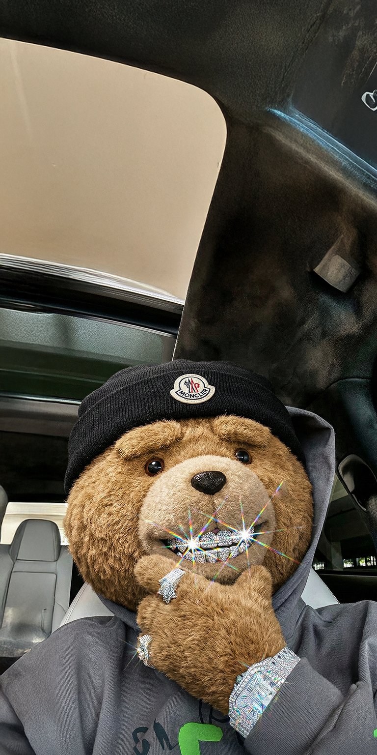 This 4K aesthetic wallpaper features a realistic teddy bear rocking iced-out diamond grillz and a luxury watch. Perfect for your iPhone, this wallpaper captures a unique urban vibe with soft car interior lighting and brilliant, shimmering jewelry glints.