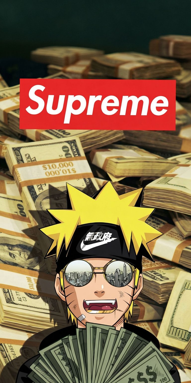This Naruto Money 4K wallpaper features the character surrounded by stacks of cash and high-contrast gold lighting. It’s an eye-catching aesthetic wallpaper designed to stand out on any iPhone.