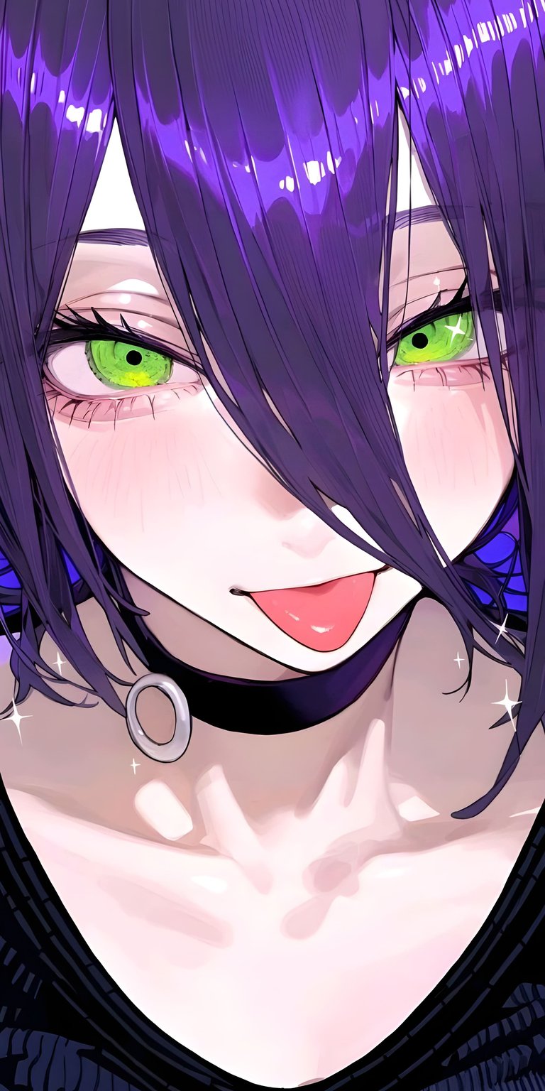 Make your screen pop with this Green Eyed Goth Anime 4K wallpaper featuring intense green pupils and a sharp choker accessory. This detailed phone wallpaper captures a moody, high-energy vibe perfect for any mobile device seeking a bold character portrait.