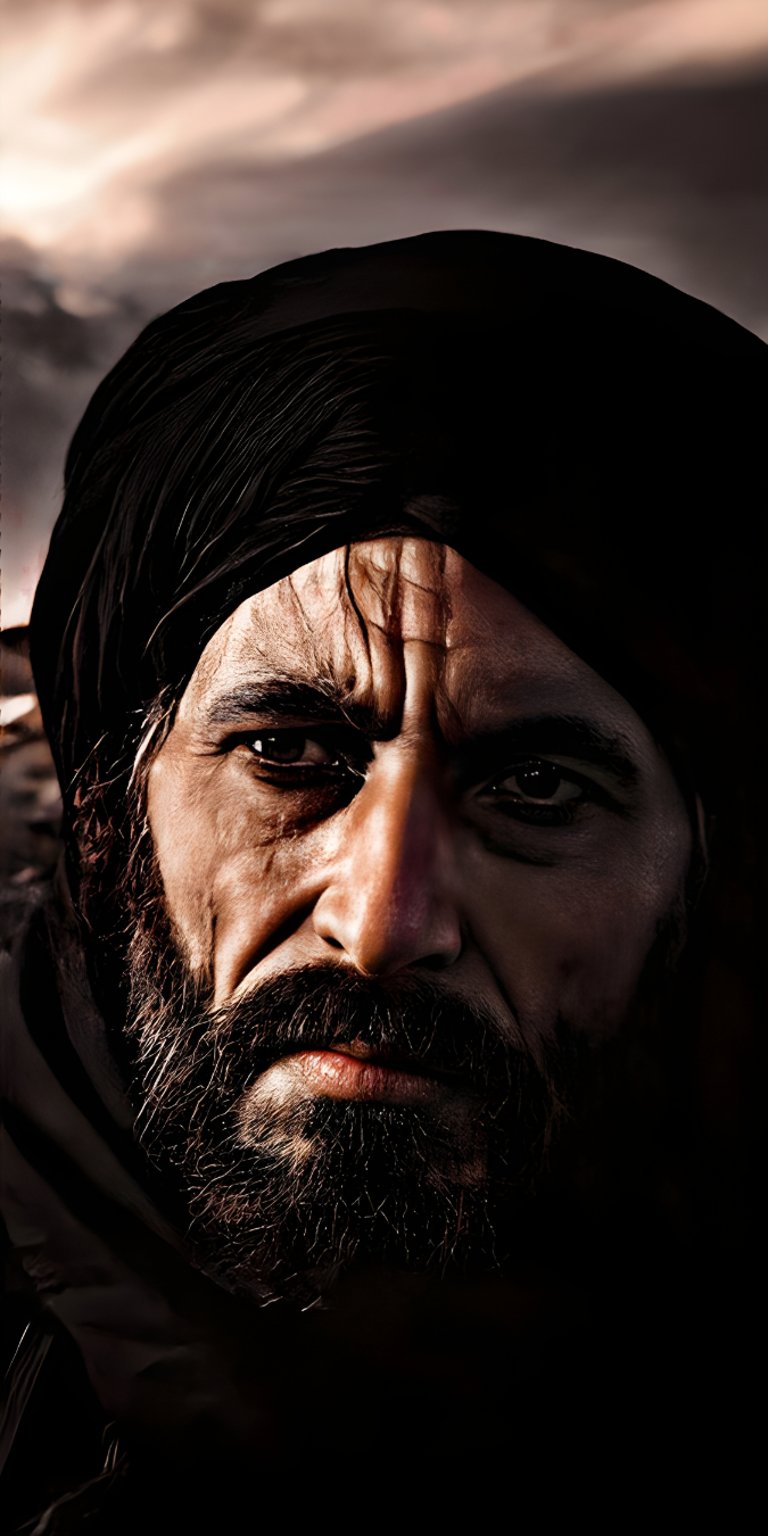 man stand wear sky cloudy robe beard salahuddin ayyubi sultan egypt syria saladin