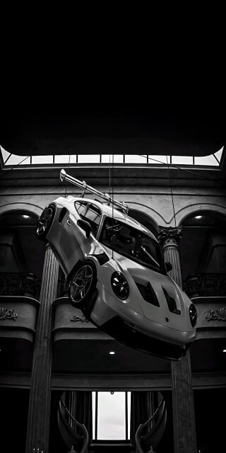 Porsche 911 in museum wallpaper iOS 4K