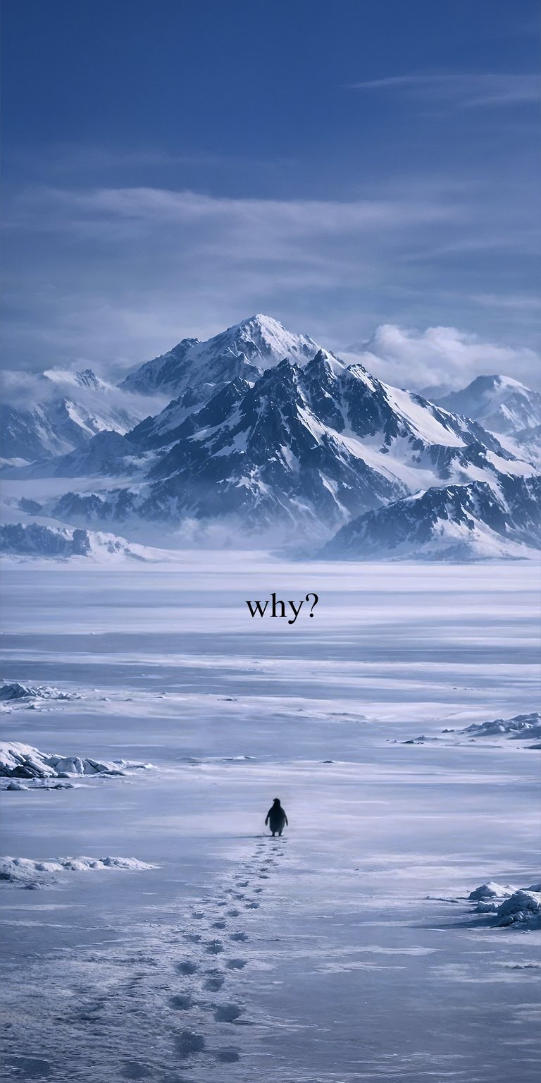 Experience the vastness of the Antarctic with this penguin 4K wallpaper featuring a dramatic mountain landscape. This wallpaper showcases crisp snow textures and soft winter lighting for a serene mobile lock screen aesthetic.