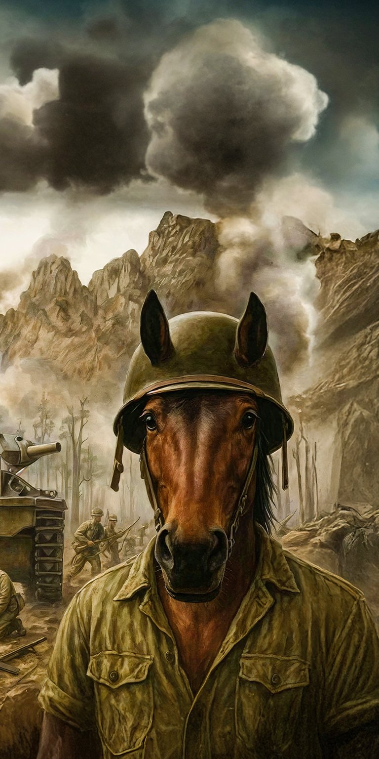 Horse with military uniform meme wallpaper iPhone 4K