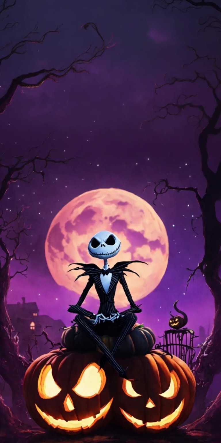 Jack Skellington sitting on jack o lantern halloween iPhone wallpaper HD