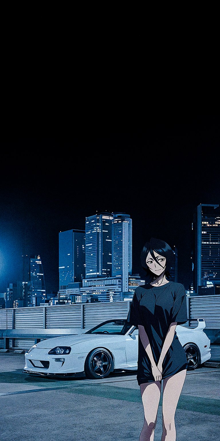 Anime girl and white Toyota Supra wallpaper iPhone 4K