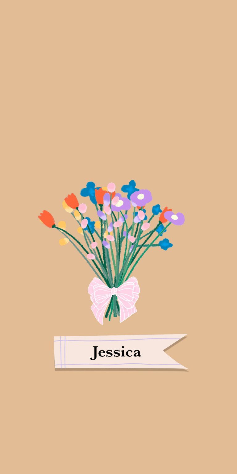 illustration flower wildflower bow tie bouquet label ribbon tulip name jessica