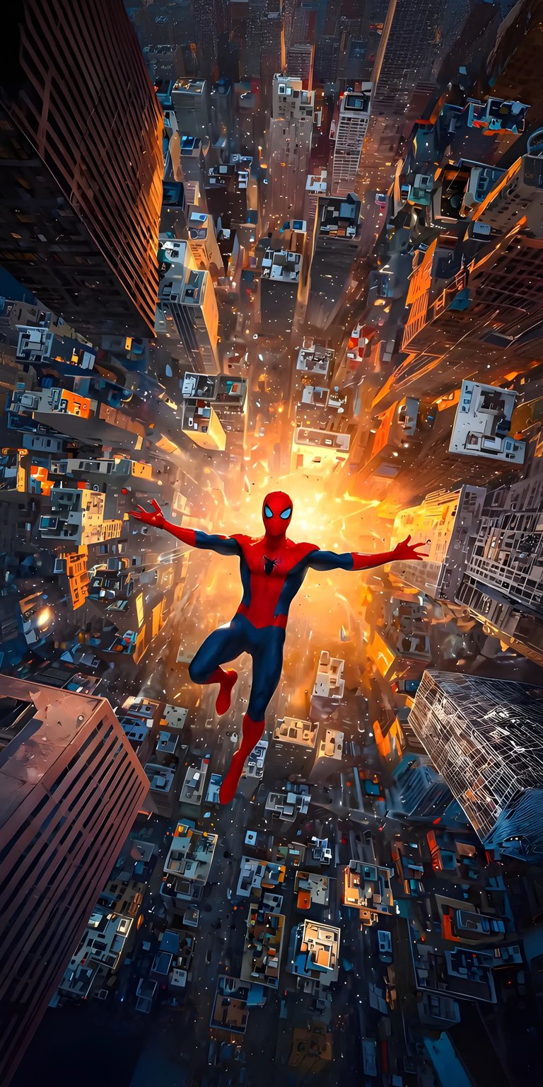 Download this dynamic Spider-Man wallpaper in 4K for your iPhone! The breathtaking view from above the skyscrapers and Spider-Man's classic red and blue suit make this a must-have wallpaper.