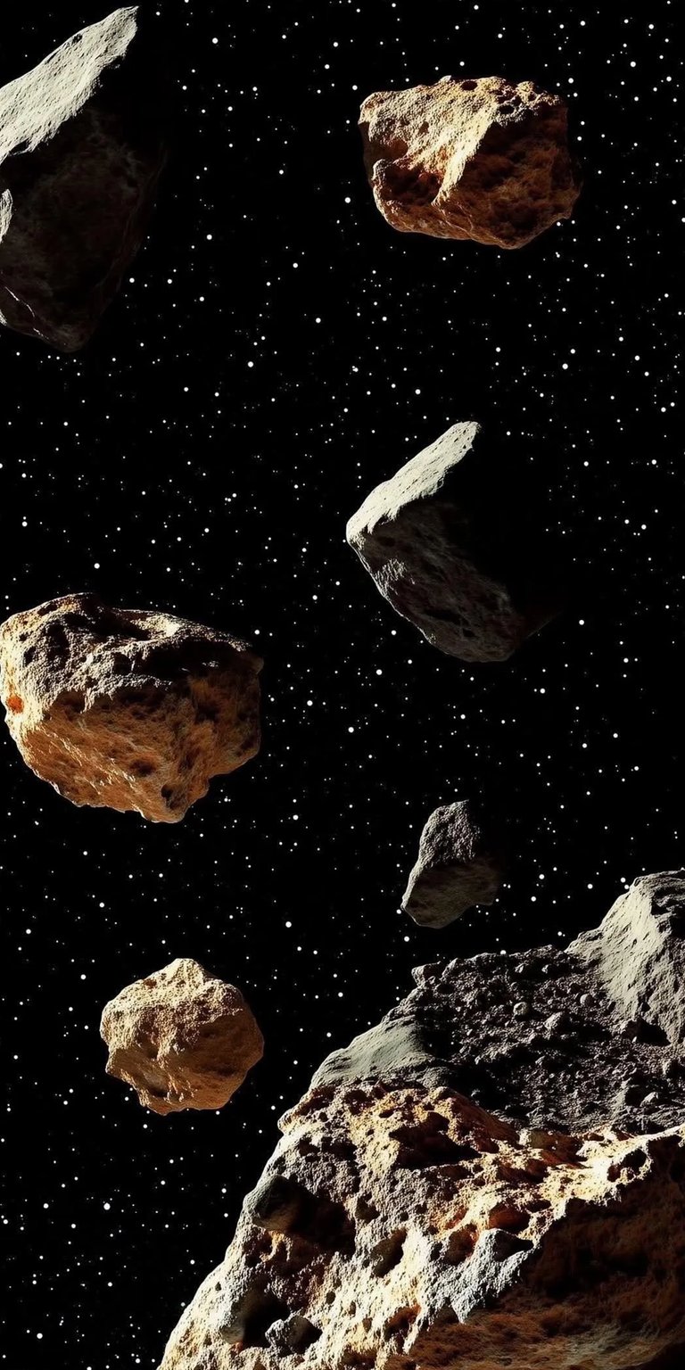Download this cool Asteroids 4K wallpaper for your iPhone, featuring a dark sky filled with bright stars. This wallpaper highlights the rough, rocky texture and cratered surfaces of the asteroids.