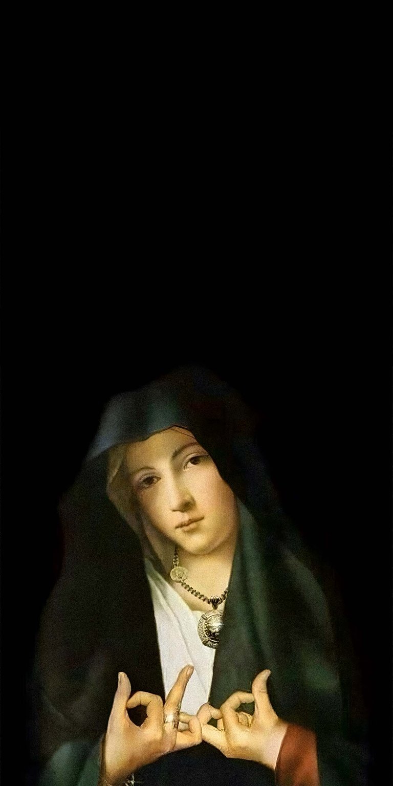 Mother of Jesus with blood hand sign wallpaper