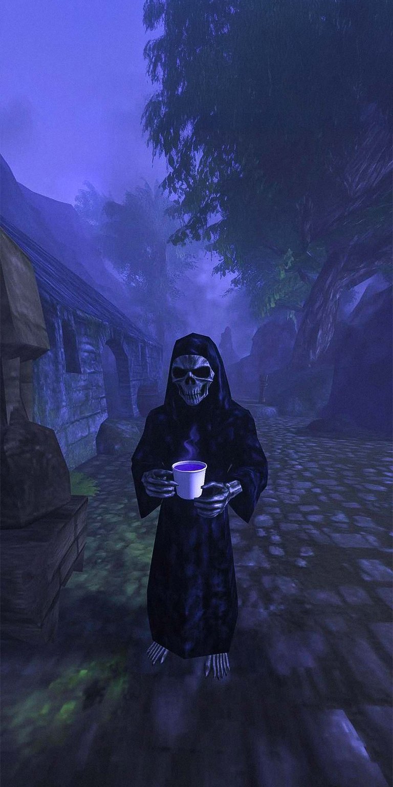 Scary video game grim holding a coffee wallpaper HD iPhone