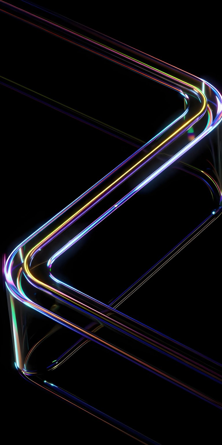 Download this abstract lines wallpaper in stunning 4K resolution for your iPhone. The design features a geometric shape with rainbow edges, against a solid black background, creating a sleek wallpaper.