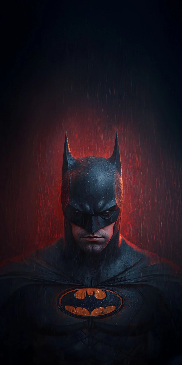 Download this incredible Batman 4K wallpaper for your iPhone, showcasing the Caped Crusader in a dark, gritty setting. The wallpaper highlights the rain-slicked cowl and the orange glow of the bat symbol.