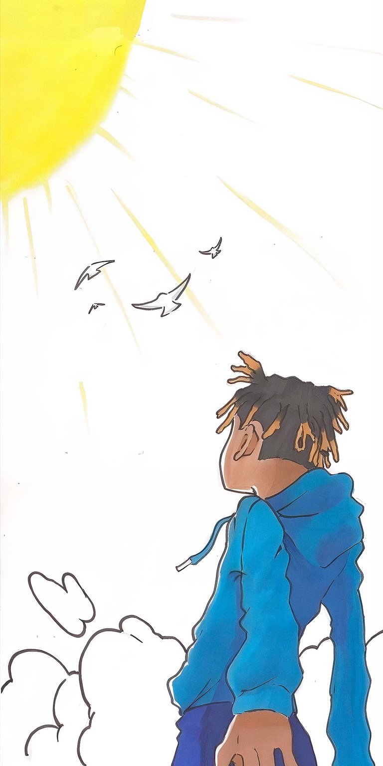 Anime art Juiceworld with a sun and birds wallpaper