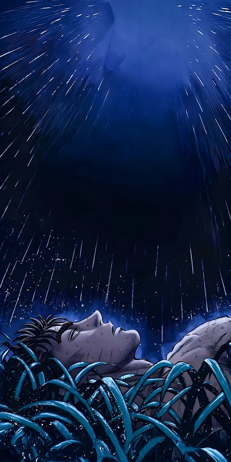 Guts Berserk lying on grass raining wallpaper iPhone 4k