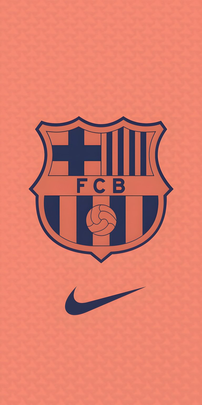 This FC Barcelona 4K wallpaper features a clean, minimalist design centered around the iconic club crest on a textured coral background. Optimized for your iPhone lock screen, this wallpaper brings a modern and sleek aesthetic to any mobile device.