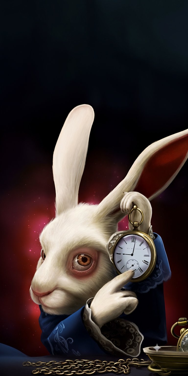 White rabbit with clock wallpapers for mobile 4K