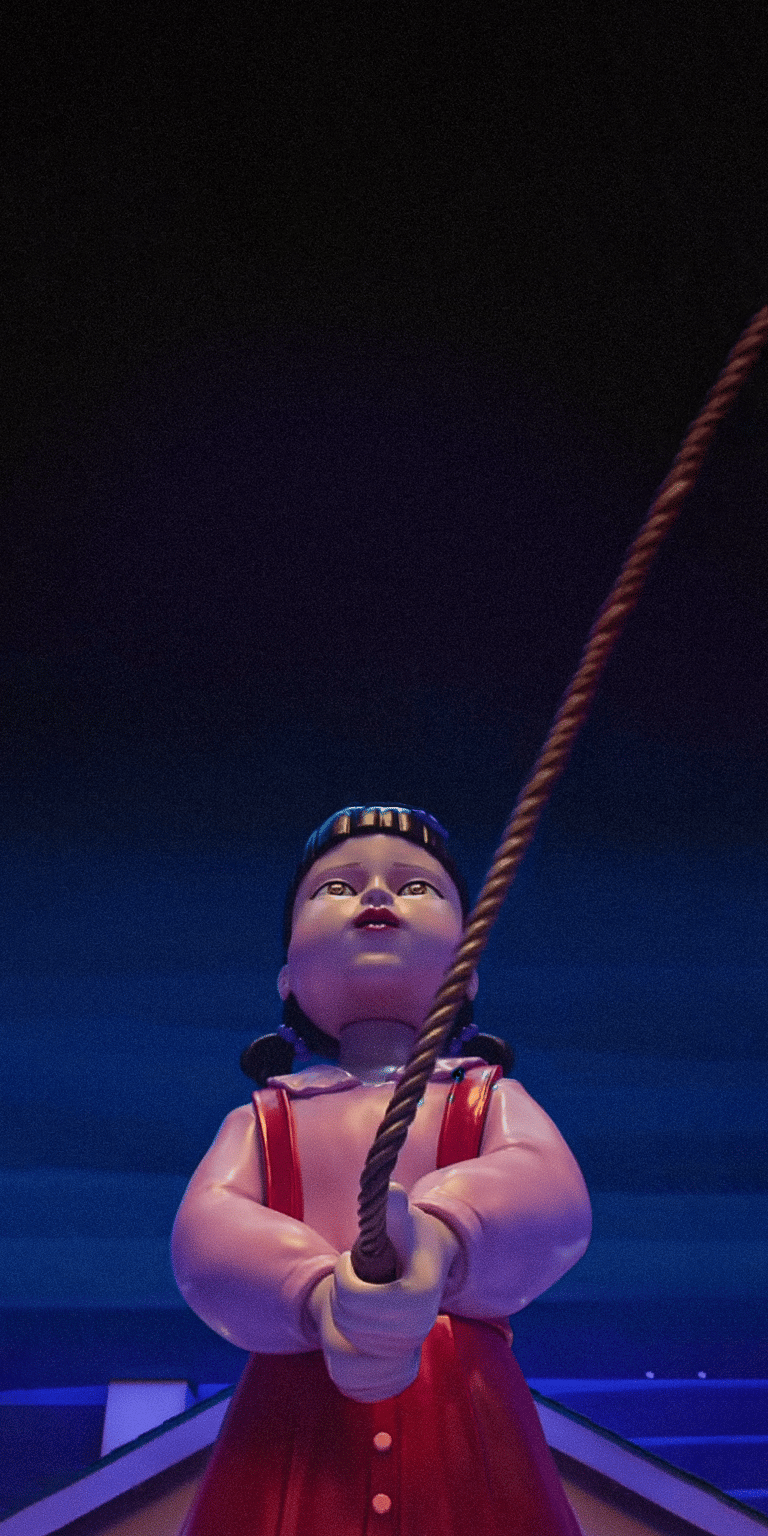 Greenlight red light doll holding a rope wallpaper 4k iPhone