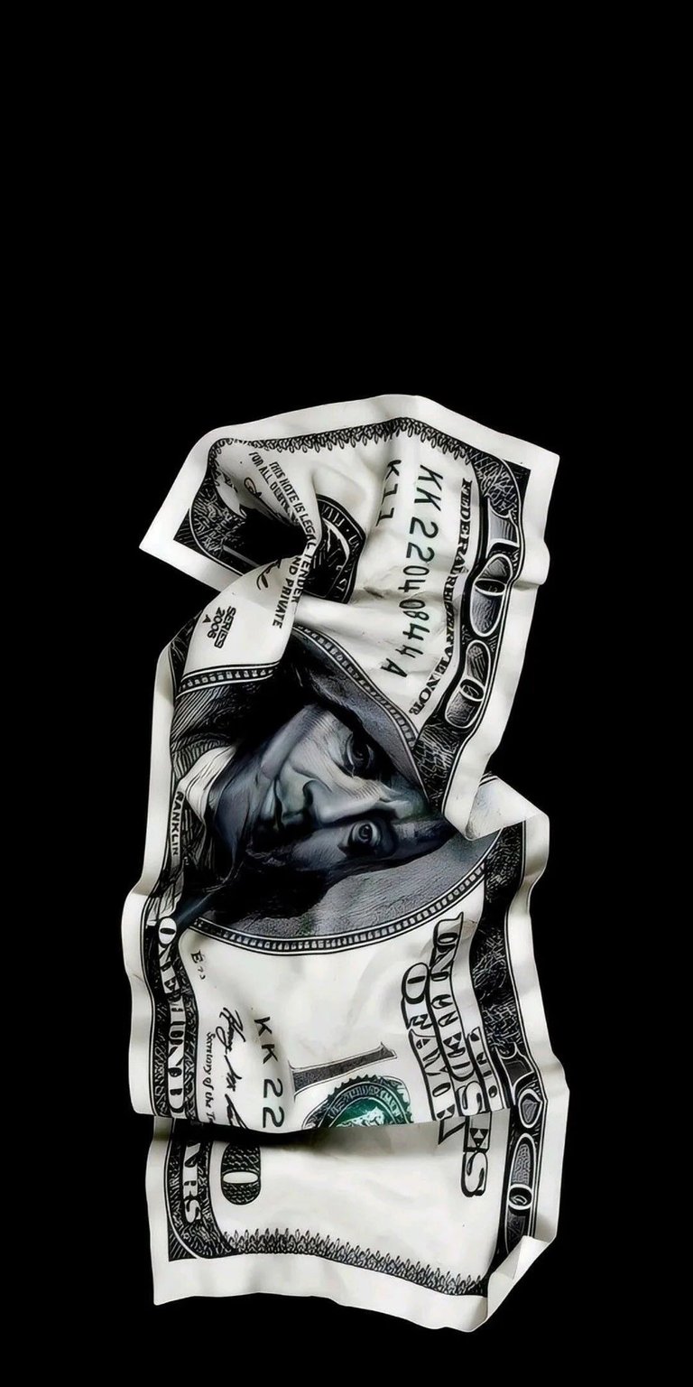 This 4K wallpaper for iPhone features a high-contrast, black-and-white image of a crumpled 100-dollar bill focusing on Benjamin Franklin's face. Enhance your screen with this finance-inspired wallpaper that showcases detailed paper textures and dramatic lighting.