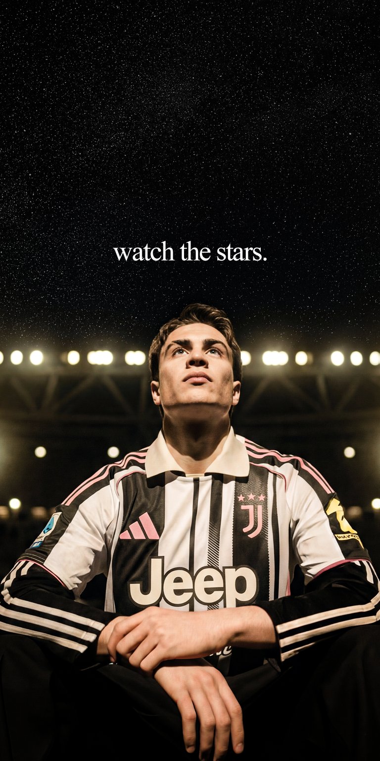 Dusan Vlahovic Static Wallpaper featuring a focused stadium pose, black and white jersey details, and dramatic night lighting. This aesthetic wallpaper emphasizes sharp contrast and powerful presence, making the wallpaper perfect for iPhone lock screen and home screen setups.