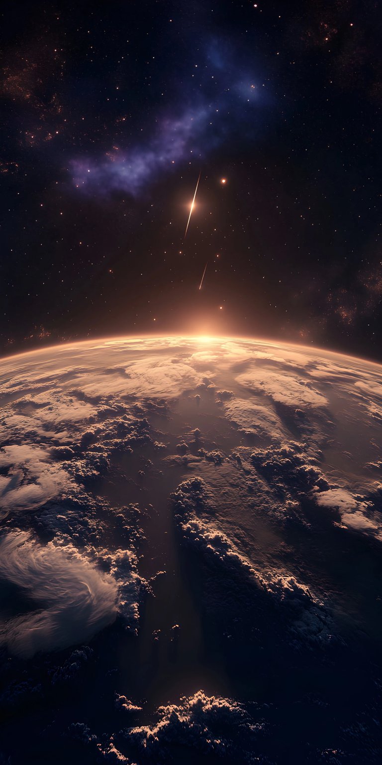 Experience the majesty of the cosmos with this breathtaking 4K wallpaper. It features planet Earth illuminated by a brilliant atmospheric glow, set against a dark, star-filled nebula. This stunning, high-contrast image captures the wonder of space, making it an epic and dramatic background for enthusiasts of astronomy, science fiction, and cosmic aesthetics.