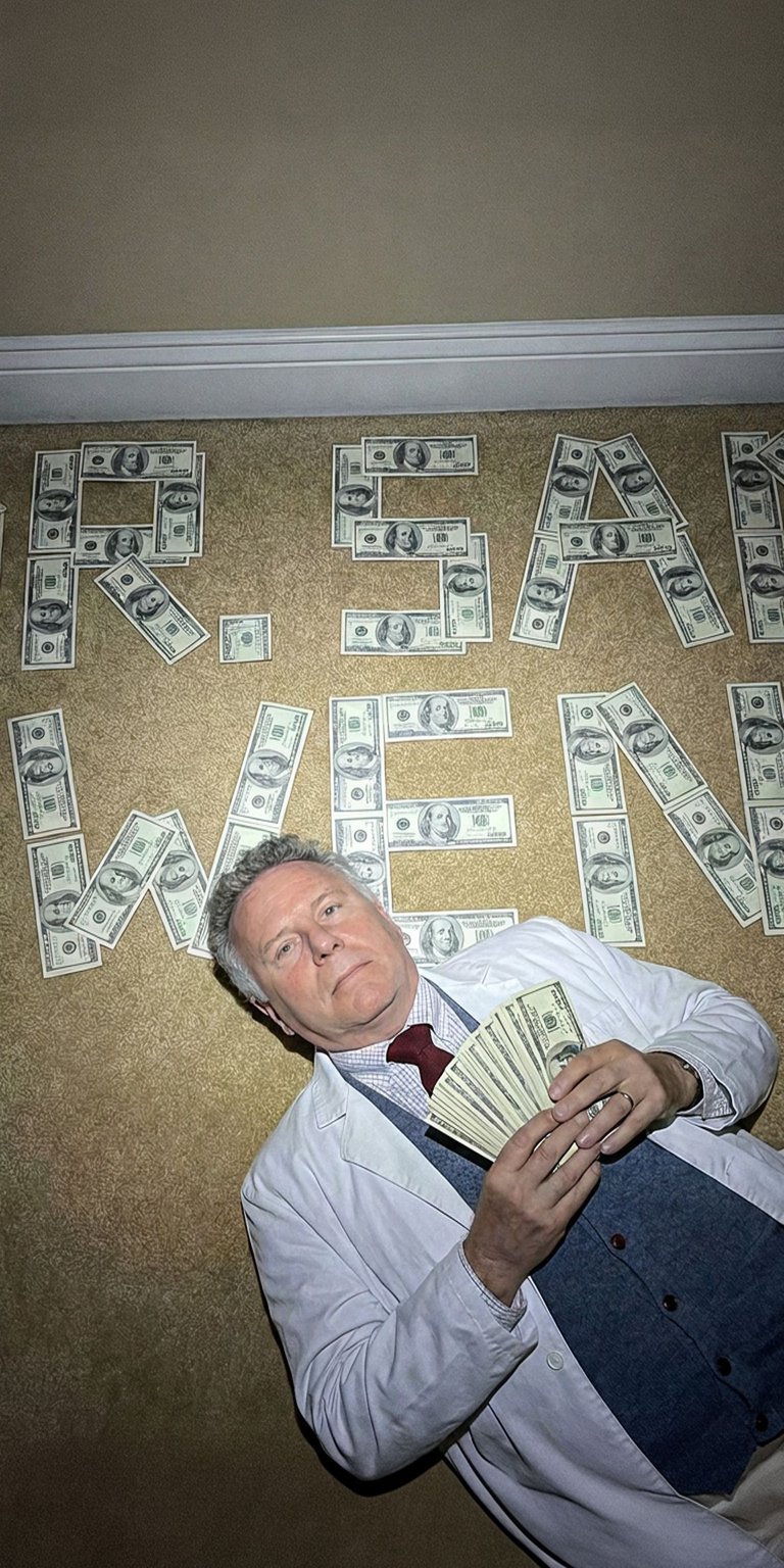 This final live wallpaper features Dr. Sam Owens, the Director of Operations at Hawkins Lab who later becomes a key ally to the group. He is lying on the carpet, surrounded by dollar bills that spell out his full name, "DR. SAM OWENS". He is dressed professionally in a shirt and tie, reflecting his authoritative role. This wallpaper highlights the complex, government-affiliated characters of Stranger Things.