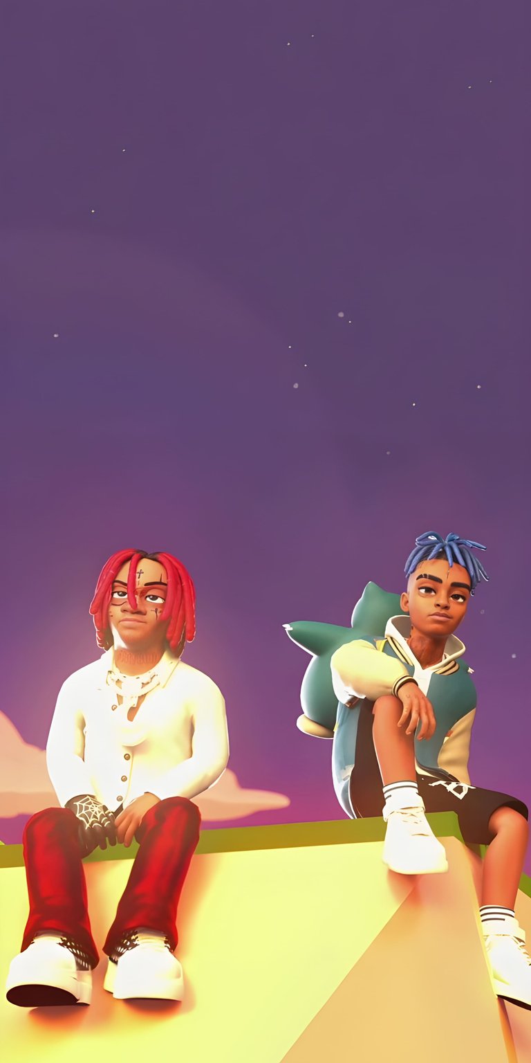 Honor rap legends with this XXXTentacion and Trippie Redd 3D wallpaper featuring stylized animated characters for your mobile device. This vibrant artist wallpaper captures a unique tribute style perfect for fans looking for a high-quality music-themed iPhone background.