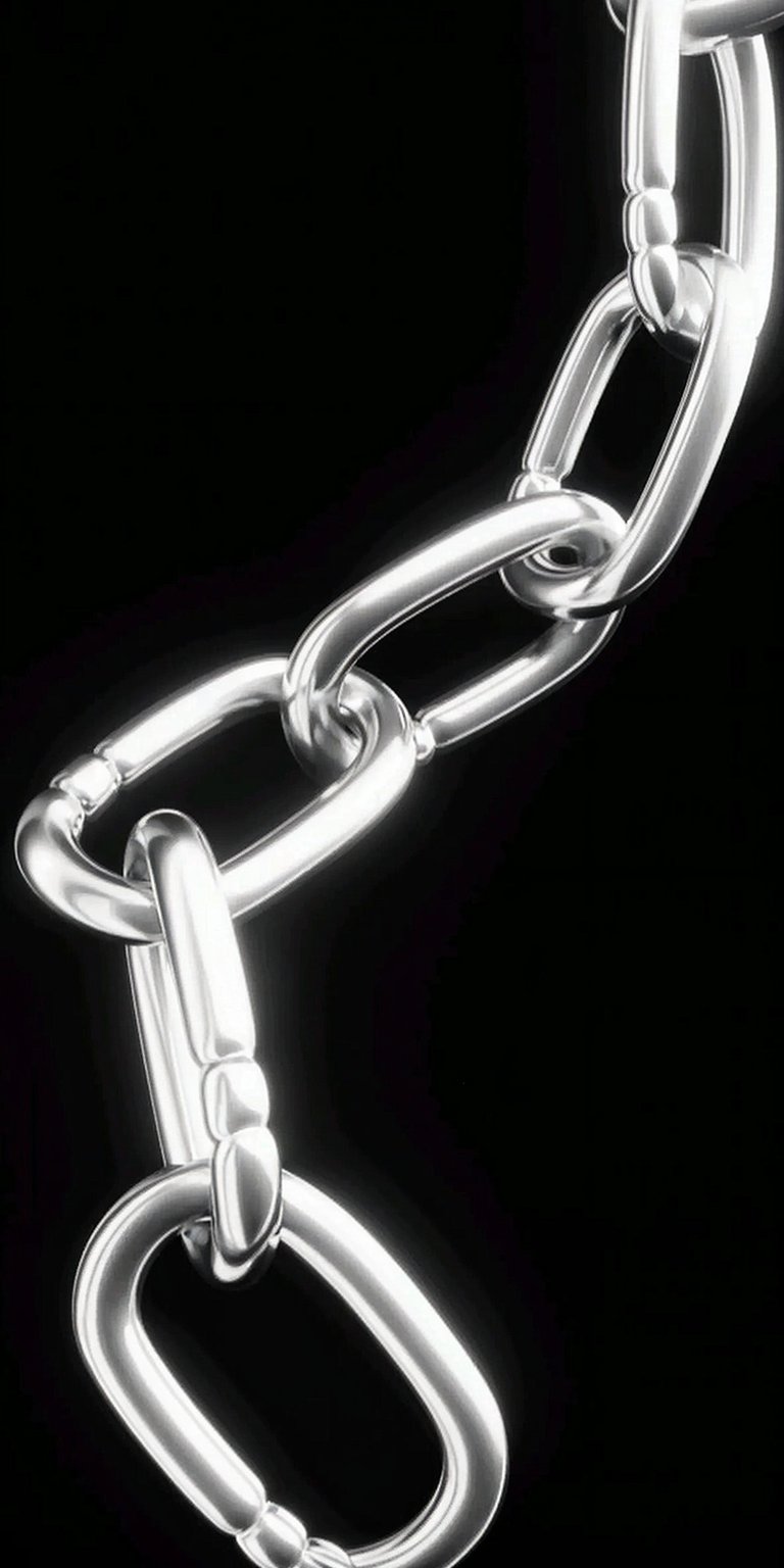 Download this striking chain link 4K wallpaper for your iPhone. This wallpaper features a close-up of lustrous silver chain links cascading against a stark black background, with a digital clock display and camera icon.