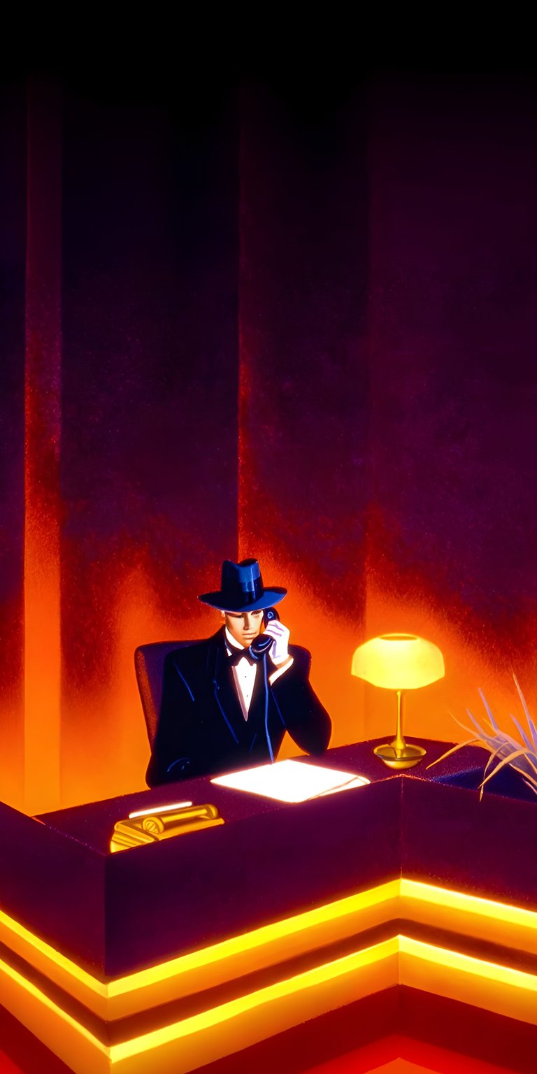 Download this eye-catching Mafia Boss 4K wallpaper for your iPhone, showcasing a suited figure in a hat on the phone. The detailed artwork features warm lighting and a gold card case.