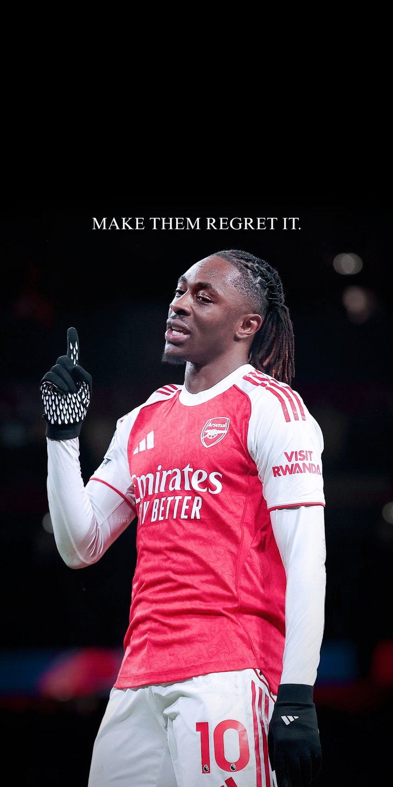 Elevate your phone screen with this dynamic live wallpaper featuring Arsenal's new iconic number 10, Eberechi Eze. The image captures a powerful moment with the defiant message "MAKE THEM REGRET IT," reflecting the player's return to his boyhood club to prove his worth after being released from the academy as a teenager. This high-quality, full-screen wallpaper is perfect for any dedicated Gunners fan, showcasing the English midfielder's determination and the club's iconic red and white aesthetic.