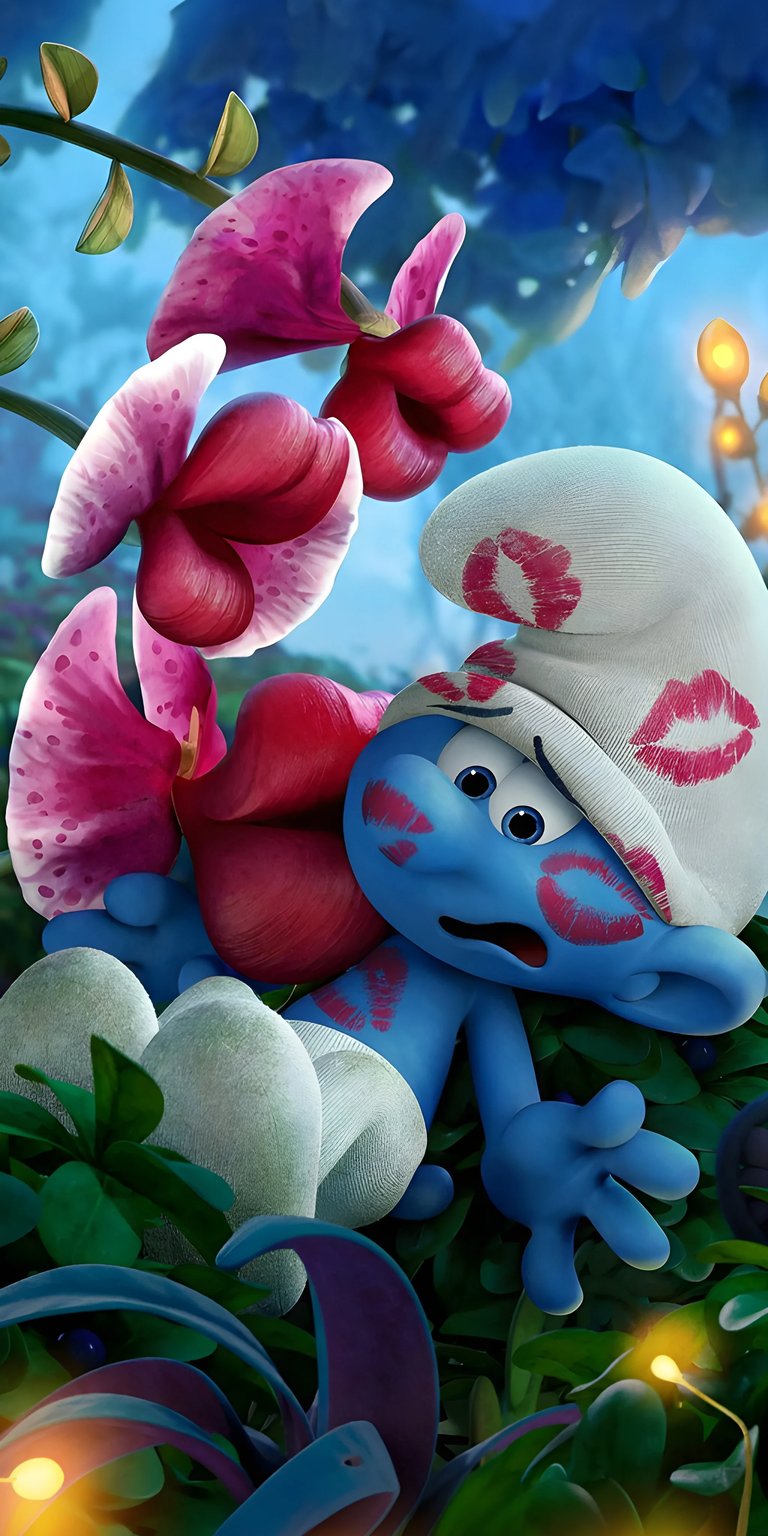 Brainy Smurf flower kisses iPhone wallpaper 4K