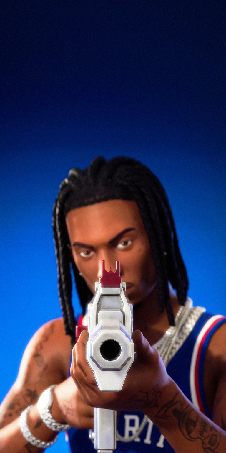 Download this Playboi Carti 4K wallpaper for your iPhone, showcasing him holding a weapon. This high-quality wallpaper captures Carti's braids, wrist watch, and face tattoos with stunning detail.