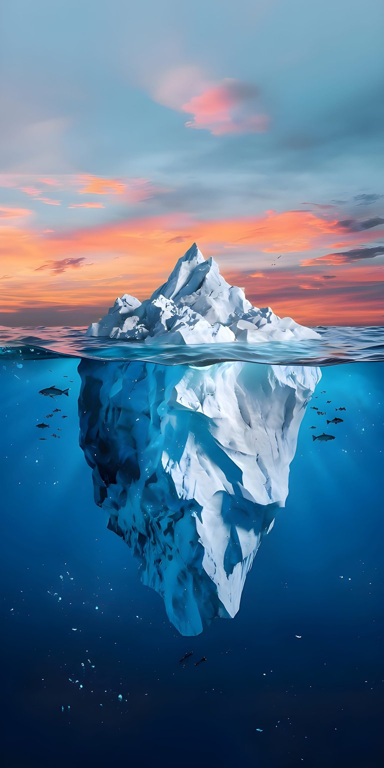 Experience the serenity of an iceberg floating in calm ocean waters with this 4K wallpaper. This iPhone wallpaper features a beautiful split-view perspective and a soft pink sunset sky.