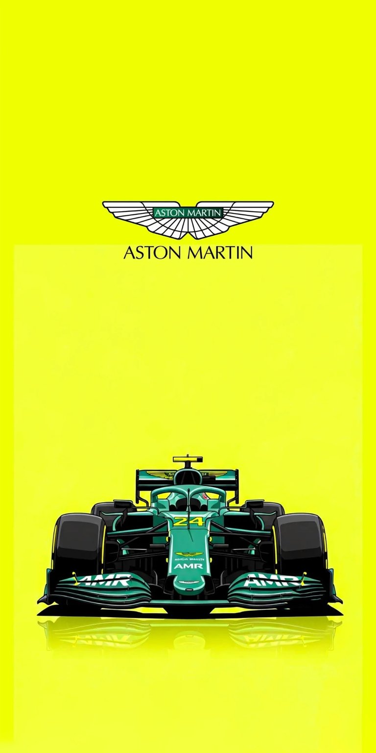 Elevate your iPhone with this stunning Aston Martin 4K wallpaper, showcasing the sleek green AMR race car against a vibrant yellow background. The wallpaper highlights the car's front number '24' and the iconic Aston Martin logo above.