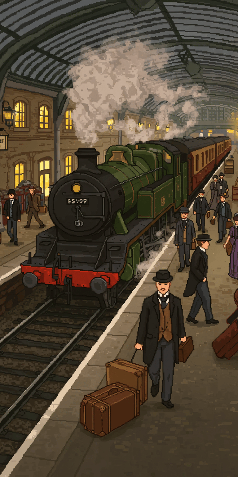 Medieval train station pixel art wallpapers
