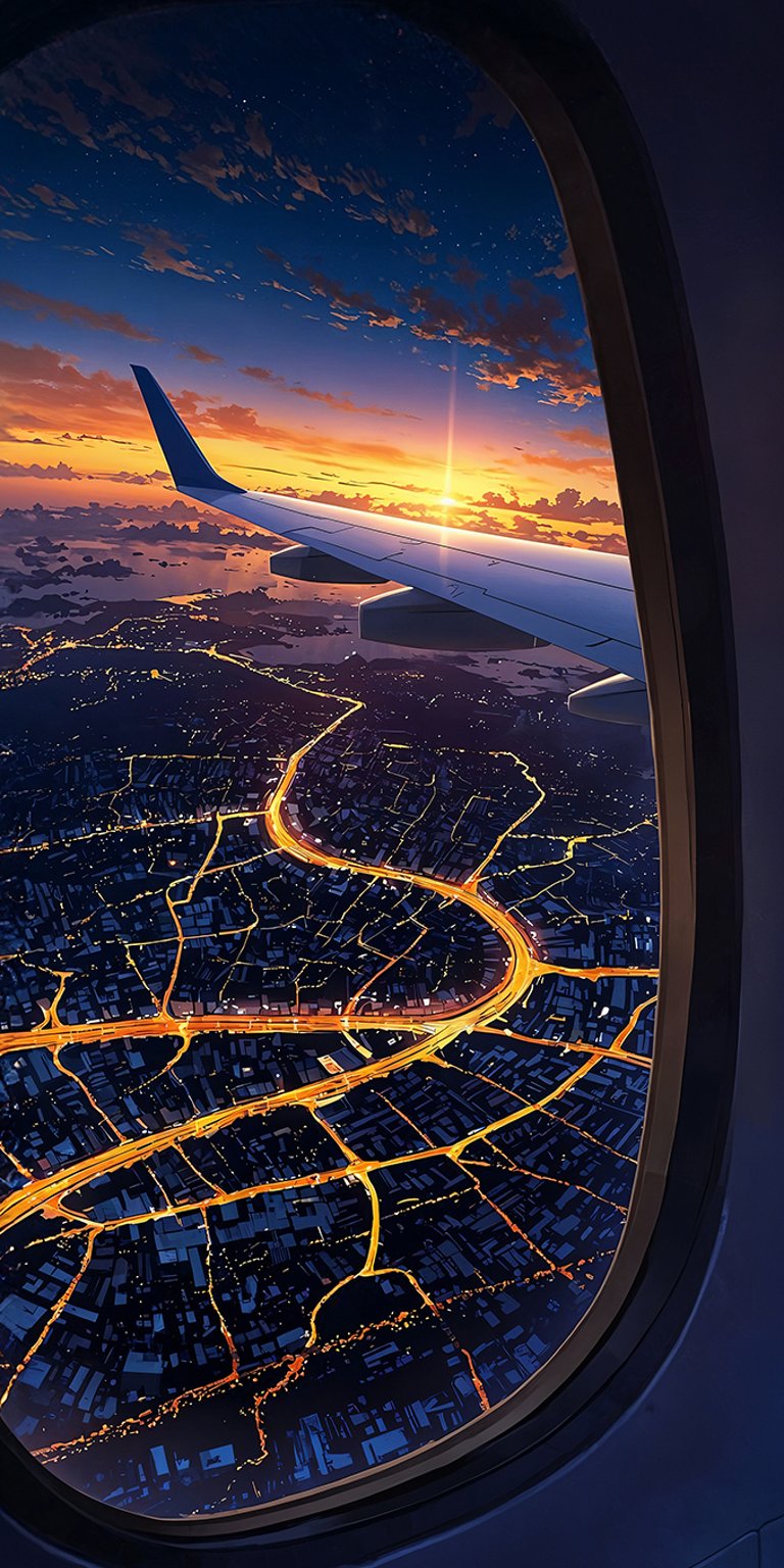 City lights airplane view at night wallpaper iPhone 4K