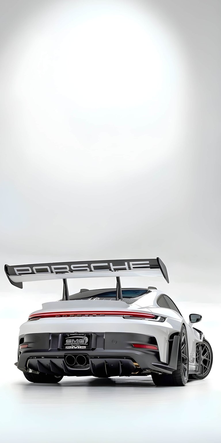 This 4K wallpaper highlights the aggressive rear wing and aerodynamic design of the white Porsche GT3 RS on your iPhone. Experience the track-ready power of this supercar every time you unlock your phone with this sharp wallpaper.