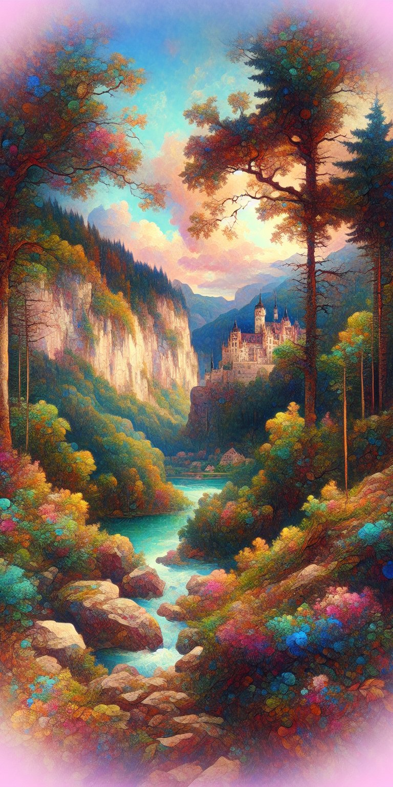 Illustration of flowery forest wallpaper