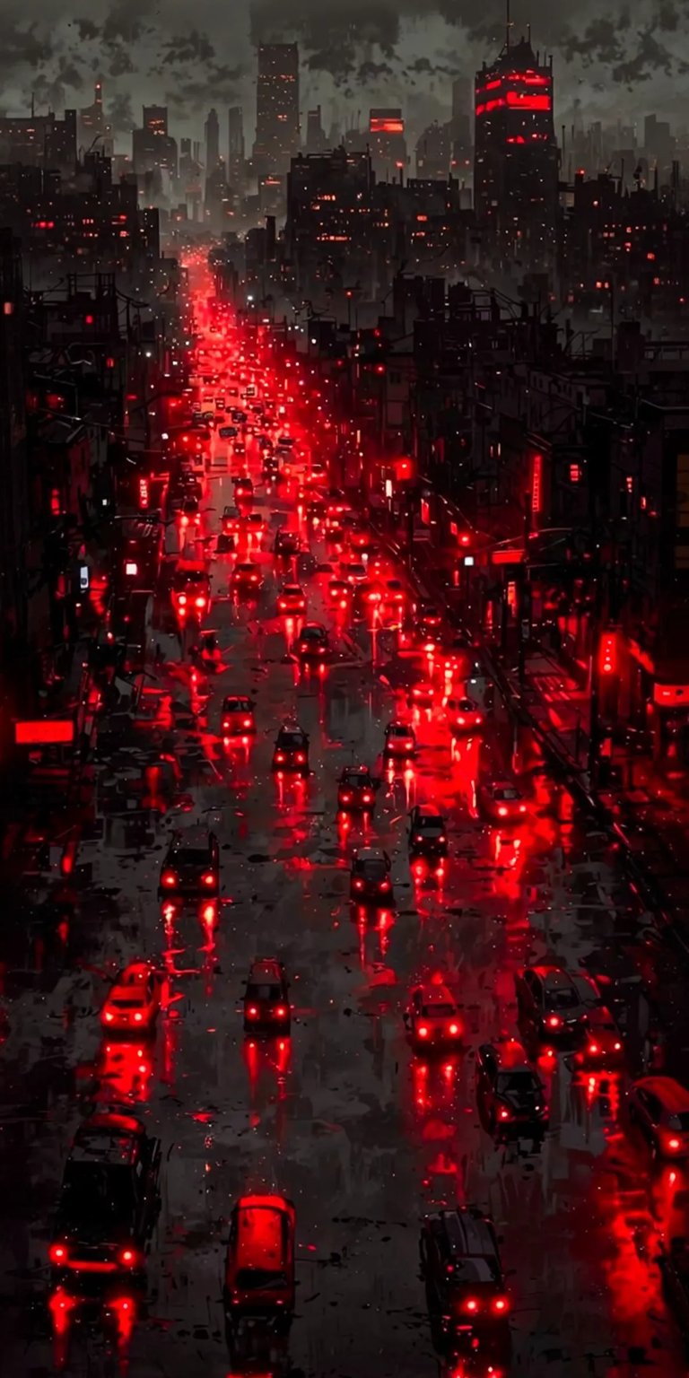 Futuristic red cityscape art iPhone wallpaper 4K