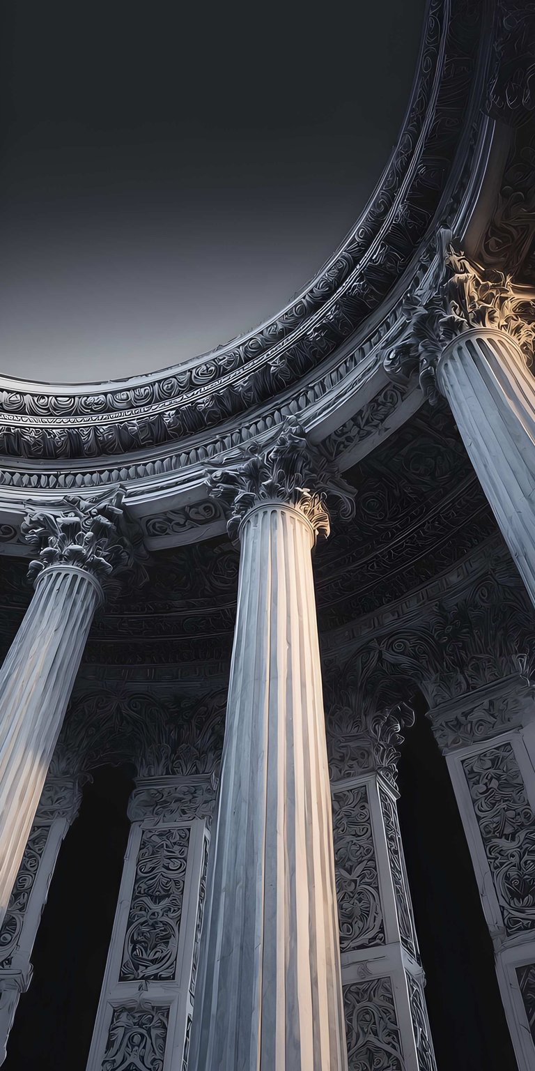 This stunning 4K wallpaper features incredible Roman architecture for your iPhone. The image highlights the towering columns, ornately decorated ceiling, and the soft gradations of light.
